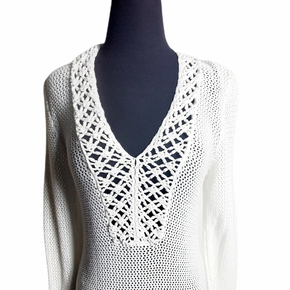 Lilly Pulitzer Frieda white crochet tunic sweater cover up women's size medium - Picture 4 of 9